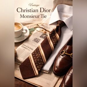 Vintage Christian Dior Monsieur tie In Classic Brown & Burgundy Diagonal Stripe
